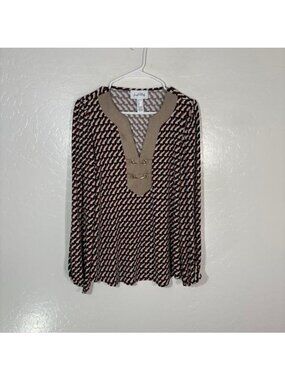 Joseph Ribkoff Shirt Womens 6 Multicolor Geometric Buckle V Neck Tunic Top